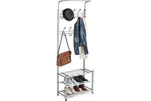 DIRECT ONLINE HOUSEWARE House of Home Stylish Multi-Functional Grey Steel Coat Rack | Free Standing Hall Shoe Storage Stand | Durable, Space-Saving Design with 18 Hooks and Shoe Bench for Hallway