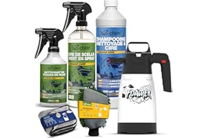 BIO-CHEM CLEANTEC Bio-Chem - Profi Set nettoyage et cirage caravanes - Shampooing lavage et soin, cire de scellement carrosserie, décapant traces de pluie - Accessoires inclus