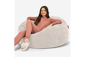 Lounge Pug Mammoth Extra Large Bean Bag, Ivory, Giant Size Adult Living Room Beanbag, Plush Waffle Texture Pom Pom Fabric