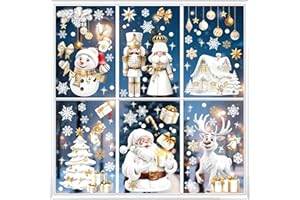 decalmile Pegatinas de Ventana 3D Navidad Papá Noel Alce Vinilos para Ventanas Cascanueces Muñeco de Nieve Árbol de Navidad Anticolisión Vinilo No Adhesivo de Pegatinas Vidrio Ventana
