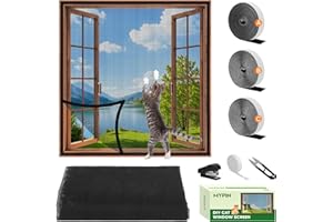 MYPIN Einstellbare Katzenschutz Fenster Netz Mit Selbstklebeband, DIY Größe, Katzennetz Balkon Fenster Transparent Netzgitter, Fliegengitter, Max. 130x150 cm, mit Lineal/Messer/Hefter (Schwarz)