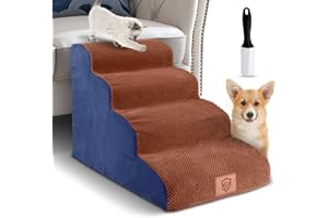 Myiosus Dog Steps for Bed, 4-Steps Pet Stairs Foam Dog Ramps with Washable Cover for Large and Small Dogs & Cats, Non-Slip Bottom, 73 x 53 x 40 cm, Send Lint Roller