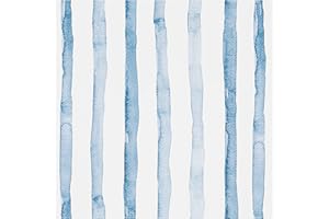 FENTIS Azul Efecto Rayas Anchas Papel Pintado Autoadhesivo Blanco Pelar y Pegar Papel de Contacto Plástico Autoadhesivo Vinilo Adhesivo Mural Rollos para Cocina Armario Encimera Lavable 44.5x500cm