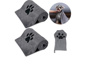 NVGVUP Ręcznik dla psa, bardzo chłonny, szary, akcesoria dla psa, ręcznik z mikrofibry, dla kotów, małych, średnich i dużych 3 sztuki (75 x 35 cm)