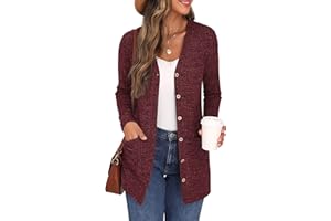 GRECERELLE Damen Leichte Strickjacke Lang mit Taschen und Knöpfen Long Elegant Cardigan V-Ausschnitt Knopfleiste mit Taschen für Damen
