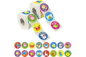 HEBAYY 600 adorables pegatinas redondas de animales, Etiquetas motivacionales alentadoras Recompensa del maestro en 16 diseños con línea perforada (3,8 cm de diámetro)