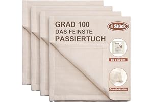 eFond 4 pièces Étamine Alimentaire, 50x50cm Tissu Ourlé Mousseline Alimentaire, Lavable Réutilisable Grade 100 Toile en Coton Pur Non Blanchi, Passoire pour Filtrer Fromage Beurre Jus Lait de Noix