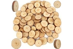 ‎BETTERJONNY 100 Stück Holzscheiben, BetterJonny Rund Unter 3cm Log Scheiben Kit mit Loch Unvollendete Holzkreise für DIY, Basteln, Hochzeit, Weihnachten Dekoration