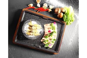 Morleos Hot Stone Heißer Stein - Grill Steak Stone mit Bambusbrett - vers. Varianten (Schalen/Teller) Grillstein Sizzling Stone | Gemüse | Fisch | Tischgrill (runder Grillstein)