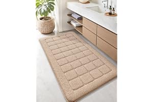 FÄRG & GEOMETRY Lång badrumsmatta halkfri tvättbar 61 x 110 cm, absorberande, beige, mjuk för badrumsgolv, dusch, badkar, tvättstuga