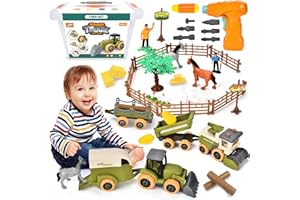 BuzzoXerex Tractor Juguete, Juego de Tractor Granja, Granja Juguete con Animales, Valla, Transportador y Cosechadora, Juego de Animales Granja para Niños de 3 4 5 6 Años