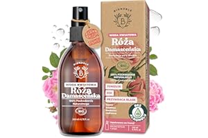 BIONOBLE Woda Różana Bio - Tonizuje, Koi i Przywraca Blask - Hydrolat 100% Naturalnego Pochodzenia, Bez Alkoholu - Rose Water do Twarzy, Włosów i Okolic Oczu - Szklaną Butelką z Spray - 200ml