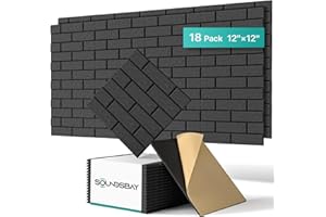 18 Pack Sound Proofing Panels Brick, Soundsbay Acoustic Panels Self-Adhesive, High Density Acoustic Wall Panels for Recording Studio, Home, Offices 12"×12"×0.4"
