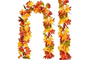 KEKECHAORAN 2 Stück künstliche Ahornblatt Girlanden,3.6m Herbst Blätter Hanging Leave Spaliere für Indoor Indoor Outdoor Hochzeit Thanksgiving Dinner Party Kamin Weihnachtsdekoration (Bb)