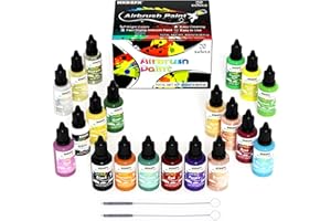 HXDZFX Airbrush Farben Set - 20 Farben Schnell Trocknend Acryl Farben, Airbrush Farbe Enthalten Metallic, Neon, Acrylfarben für Modellbau, Stein, Keramik, Papier, Leinwand, Anfänger - 20ml