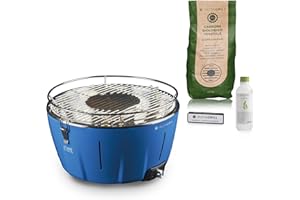 CLASSE ITALY InstaGrill | Barbecue a Carbonella senza fumo, da Tavolo, da Balcone, Portatile. Include Batteria Ricaricabile, Carbone e Gel per accensione, in soli 5 minuti. Grill da Campeggio. PAK Blu Oceano