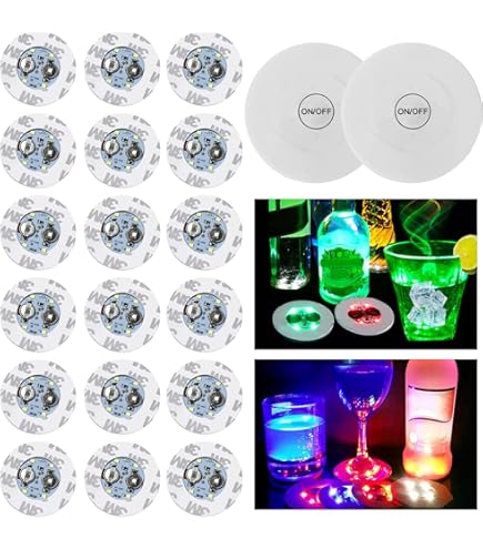 YOUYIKE 12 stuks led-onderzetters, led-stickers, kleurrijke led-onderzetters, ronde lichtonderzetters, 3 Luminescentie, voor bruiloften, bar, verjaardagen, lichtgevende onderzetters