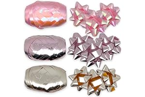 MIJOMA Set Ringelband Polyband Geschenk-Band Geschenkschleifen zum Basteln und Verpacken - glänzend & matt sortiert (rosa - bronze - violett, 3 Rollen Geschenkband + 9 Geschenkschleifen)