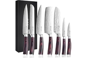PAUDIN Set di coltelli da cucina, 7 pezzi acciaio inossidabile al carbonio di alta qualità, set di coltelli ultra affilati con coltello da chef, mannaia, coltello da cucina con manico ergonomico