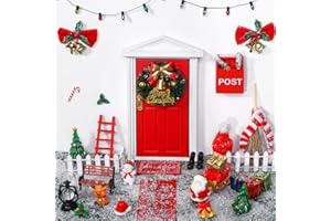 XIMISHOP 36PCS Christmas Gnome Door Set，Miniature Wooden Christmas Elf House Tiny Gnome Door Complete Set DIY Mini Elf Door Figures Kit for Xmas Mini Gnome Dollhouse Accessories