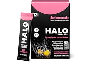 HALO SPORT HALO Hydration Pink Lemonade - Electrolyte Drink Powder Sachets - Dietary Supplement, Rich in Vitamin C & Zinc, Complete Hydration - Keto, Vegan & Low Calorie - 12 x Sachets