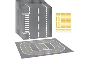 Mlikero Lot de 9 plaques de route compatibles avec les blocs de construction classiques, les plaques de route de 25,5 x 25,5 cm, les plaques de base pour les ensembles de ville (autocollants de