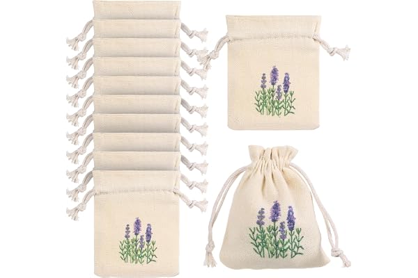 Okeno Select 12 stycken tomma lavendelpåsar, bomullspåsar med dragsnöre för skåp, doftpåsar för lådor och resväskor (10 x 8 cm)