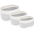 FCG Home® | Rope Woven Storage Baskets Set of 3 | Small Cotton Rope Basket for Shelves | Nursery Decor Organizer Bins | Bathroom Storage Basket (Grey & White)