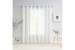 Treatmentex Cortinas Salon Translúcidas, Visillos Salon y Cortinas Dormitorio 2 Piezas 136x260cm, Textura Lino Blanco Transparente con Ojales para Habitación​