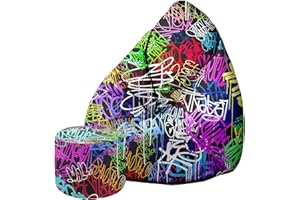 DreamRoots Pouf per adulti con imbottitura, 80x80x120 cm, tessuto Oxford 220 g/m2, impermeabile, con schienale e sgabello, cuscino per il pavimento, Chill Sack