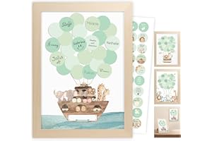 LEGEZON Gästebuch Babyparty, Schwangerschaft Geschenk für Mutter, Geschenk Geburt Personalisierte,Kinderzimmer Deko Mädchen Junge,Baby Erstausstattung Neugeborene,Geburtstag Kinder,mit Bilderrahmen,Arche Noah