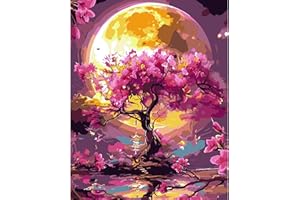 feelive Lune Peinture par Numéro pour Adulte, Les Arbres Kit de Peinture à l'huile sur Toile Bricolage pour Débutants Avec Pinceau Pigment Acrylique 30x40cm