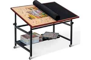 Lavievert Jigsaw Puzzle Board with Cover, Angle & Height Adjustable Puzzle Board Easel with Open Storage Shelf, Large Tilting Jigsaw Tables with 4 Rolling Wheels for Up to 1500 Piece Puzzles