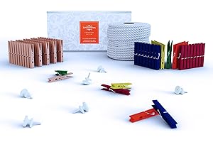 THE BARKWORTH & HATHAWAY COLLECTION Premium Mini Wooden Pegs 3.5cm (Collection of 100) 50 Natural and 50 Multi-Colour W/Pins & 30m Premium Cotton String Ideal for Art & Crafts