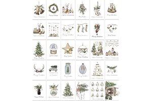 SILARLAIT 32 pezzi Biglietto di Auguri Natale ad Acquerello, Cartoline di Natale, 32 Disegni Vari, Formato A6, Kit di Cartoline Postali per Parenti, Stretti, Amici, Colleghi