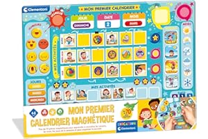 Clementoni | Mon Premier Calendrier Magnétique pour Enfants 4-6 Ans | 70 Magnets | Apprentissage Jours, Mois, Saisons, Météo, Humeurs | Autonomie et Vocabulaire | Idée Cadeau