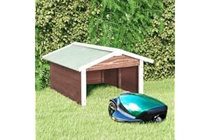 Susany Garage für Rasenmäher Roboter, Mähroboter Garage Dach Carport Überdachung für Rasenroboter Rasenmäher, 72x87x50 cm Mocca und Weißes Tannenholz