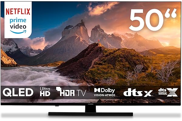 MEDION TV 50 Pouces (125,7 cm) QLED Television (Smart TV, 4K, Dolby Vision HDR, Prime Video, Disney+, Dolby Atmos, DTS X, Compatible avec Google TV, PVR, Bluetooth, MD 850700)