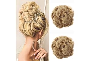 JJstar 2PCS Messy Bun Hair Piece Curly Fake Hair Buns Donut Tousled Updo High Heat Resistant Synthetic Fiber Hair Scrunchies Pieces for Women Girls Ponytail Extension(Natural Blonde)