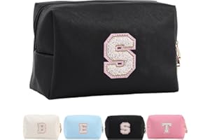 TOLMAIERTU Personalisierte Make-up Tasche für Frauen,A-Z Initialen wasserfeste Reise Kosmetiktasche aus Leder,Geburtstagsgeschenk für Frauen und Mädchen,Kosmetiktasche für Braut und Brautjungfer