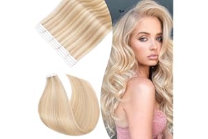UK FASHION SHOP UK-Fashion-Shop Extension Biadesive Capelli Veri 40g 20 Fasce #18/613 Beige Biondo con Biondo 30cm 100% Remy Human Hair Extension Capelli Veri Adesivo