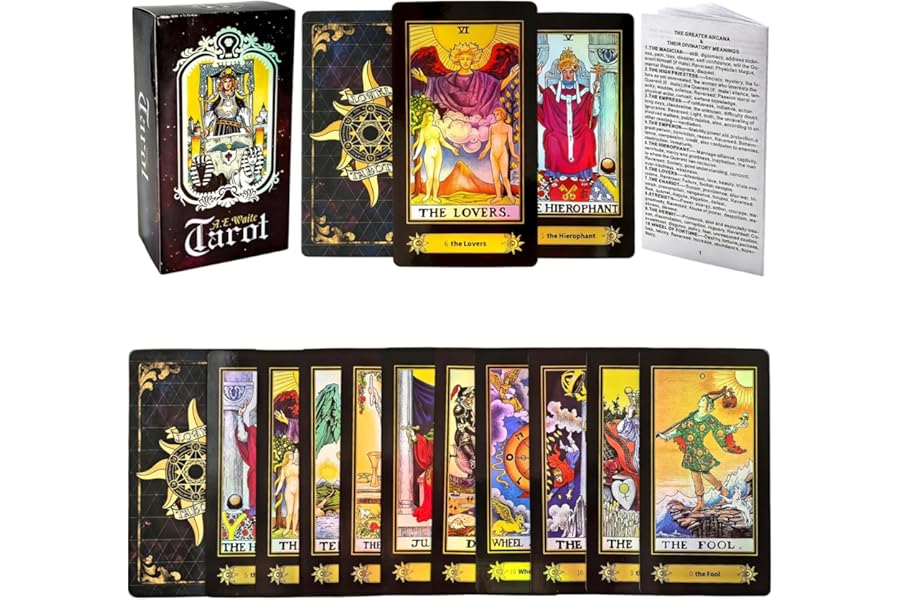 Tarot Cards Deck Set, 78 Classic Tarot Cards for Beginners & Expert Readers, Surface Laser Fortune Telling Cards with Guide Book English Instructions