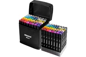 HAKIMI Alcohol Markers 48 Colours Dual Tip Colouring Pens for Adults, Anime & Calligraphy Art – Felt Tip Pens with Case – Ideal for Colouring Book, Scrapbooking, Manga & Stationery Set