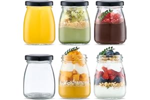 Danmu Art 6pcs 100ml Clear Glass Bottles with Pretty black Lids Small Glass Jars Mini Milk Bottles for Yogurt Pudding Jam
