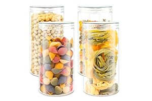 LG Luxury & Grace Set 4 Contenitori Alimentari in Polietilene per Cucina, 1,5 L (20x10cm). Barattoli in Plastica Ricaricabili Trasparente con Coperchio a Vite per Conservare Pasta, Legumi. Senza BPA.