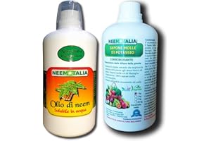Argan Italia Olio di neem solubile per Piante 1lt + Sapone Molle di potassio corroborante per Insetti 1kg con dosatore
