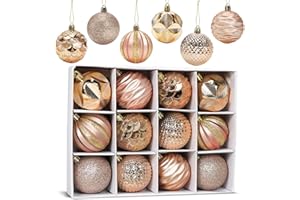 AURASKY Bolas de Navidad Oro Rosa 6CM, 12 PCS Bolas para Arbol de Navidad, Adornos para Árboles de Navidad Plástico, Regalos de Colgantes de Navidad, Decoración para Fiesta y Festival