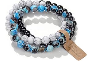 SAIBANGZI Bracelet pierre naturelle veritable, 8mm bracelet couple porte bonheur et chance, bracelet pierre confiance en soi femme homme