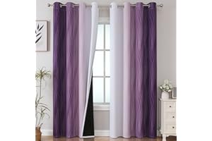 VEHEDE Gradient Blackout Curtains for Living Room and Bedroom, Soft Thermal Insulated Noise Reduction Eyelet Drapes for Home Decor, W52 x L84 Inch, Purple and Greyish White, 2 Panels