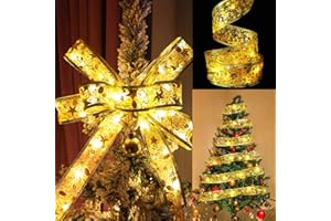 Zodight Weihnachtsband Lichter, 5m 50 LED Weihnachtsbaum Band, Glänzendes Band Lichterkette Weihnachtsbeleuchtung Baum, Schleife Weihnachtsbaum Lichter für DIY Spitzenschleife Weihnachtsdekoration